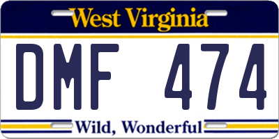 WV license plate DMF474