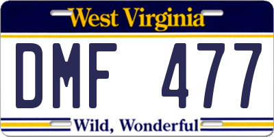 WV license plate DMF477