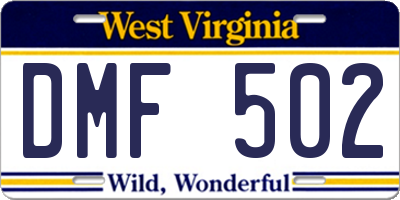 WV license plate DMF502