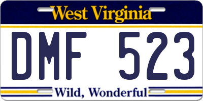 WV license plate DMF523