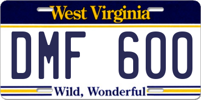 WV license plate DMF600