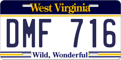 WV license plate DMF716
