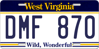 WV license plate DMF870