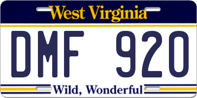 WV license plate DMF920