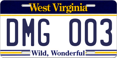 WV license plate DMG003