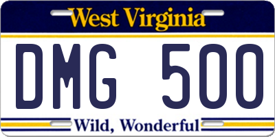 WV license plate DMG500