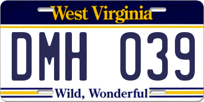 WV license plate DMH039