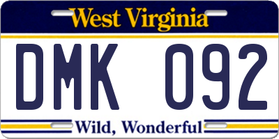WV license plate DMK092