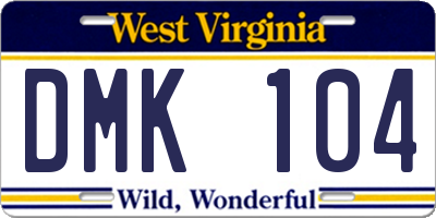 WV license plate DMK104