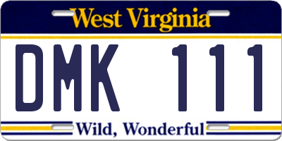 WV license plate DMK111