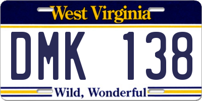 WV license plate DMK138