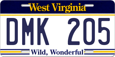 WV license plate DMK205