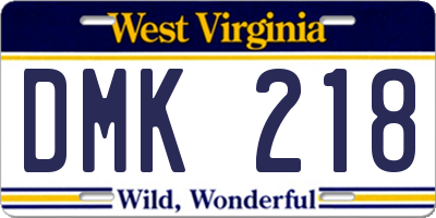 WV license plate DMK218