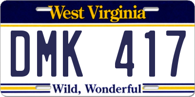 WV license plate DMK417