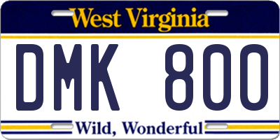 WV license plate DMK800