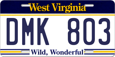 WV license plate DMK803