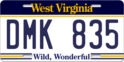 WV license plate DMK835