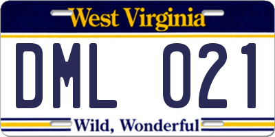 WV license plate DML021