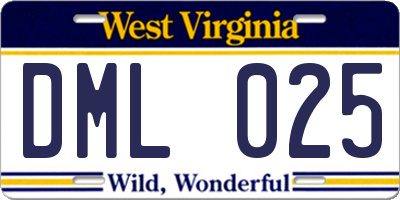 WV license plate DML025