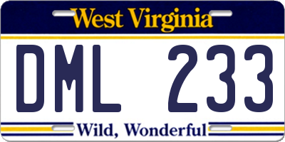 WV license plate DML233