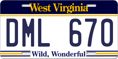 WV license plate DML670