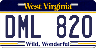 WV license plate DML820