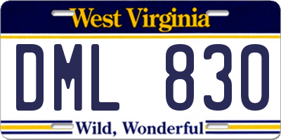 WV license plate DML830