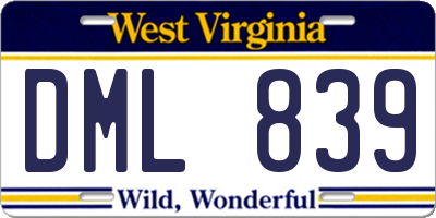 WV license plate DML839