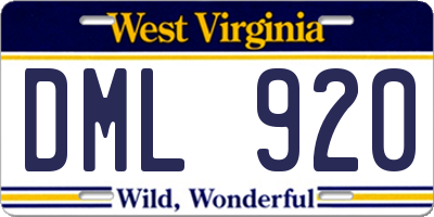 WV license plate DML920