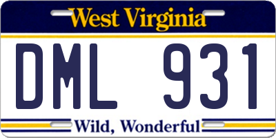 WV license plate DML931