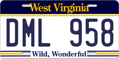 WV license plate DML958