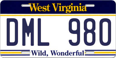 WV license plate DML980