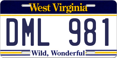 WV license plate DML981