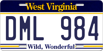 WV license plate DML984