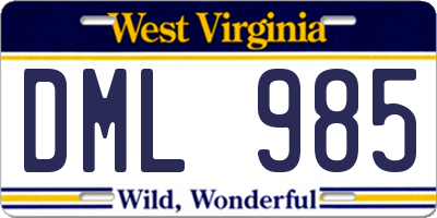 WV license plate DML985