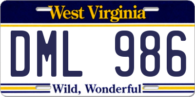 WV license plate DML986