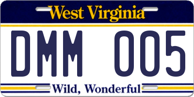 WV license plate DMM005