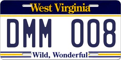 WV license plate DMM008