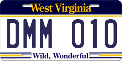 WV license plate DMM010