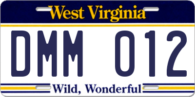 WV license plate DMM012