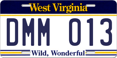 WV license plate DMM013