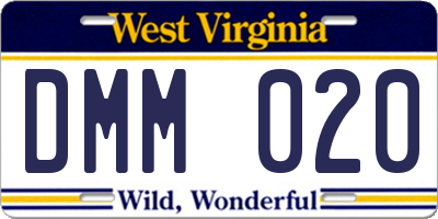 WV license plate DMM020