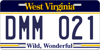 WV license plate DMM021