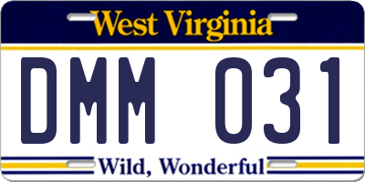 WV license plate DMM031