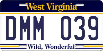 WV license plate DMM039