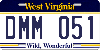 WV license plate DMM051