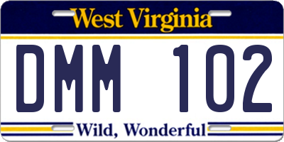 WV license plate DMM102