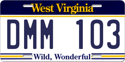 WV license plate DMM103