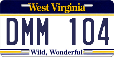 WV license plate DMM104