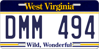 WV license plate DMM494